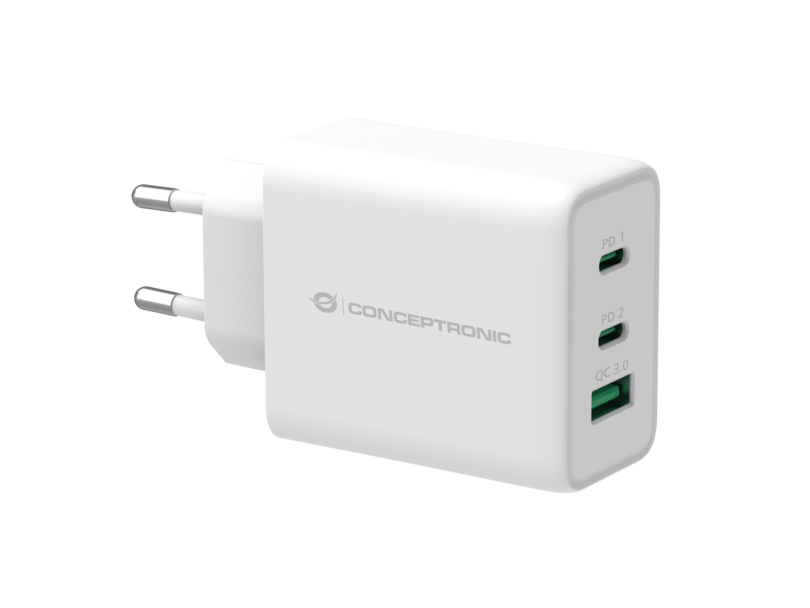 Conceptronic Cargador 3port  65w,Gan Usb-P 3.0  Blanco