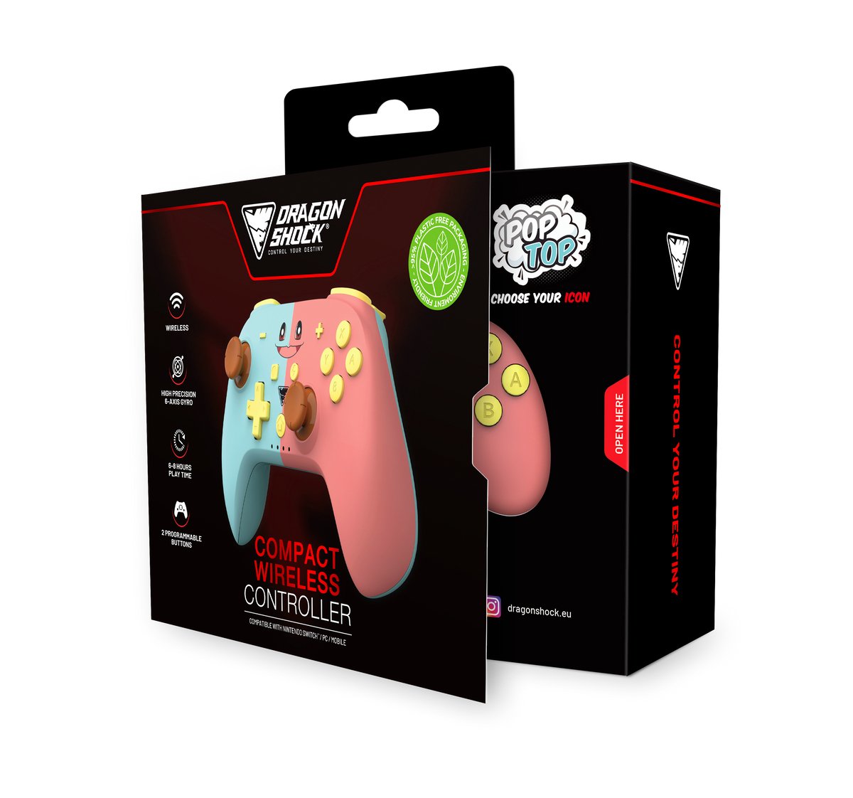 Dragonshock Controller Poptop Wireless Cubes Switch Rosa Blu