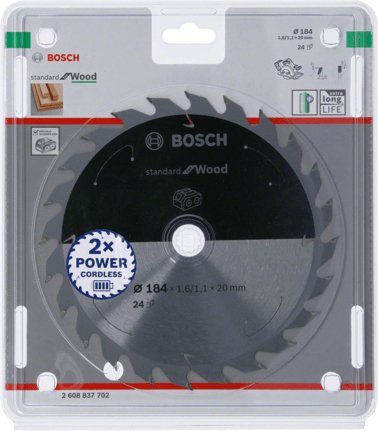 Hoja De Sierra Circular Bosch Professional Standard Para Madera, Ø 184 Mm, Orificio 24z De 20 Mm, Para Sierras Circulares Portátiles A Batería 2608837702