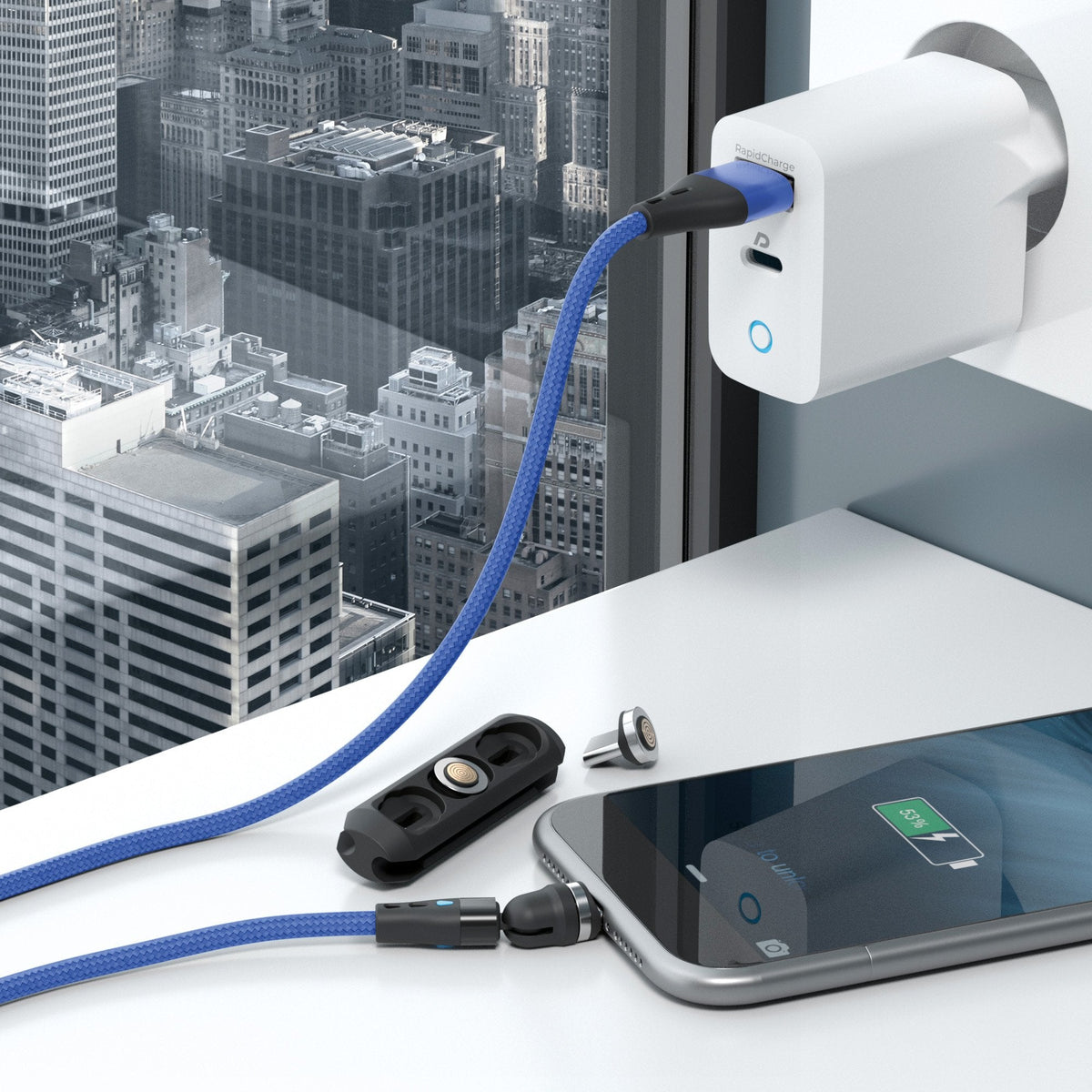 Realpower Magnetic Cable 3 Amp,1m,Azul Con Adaptern