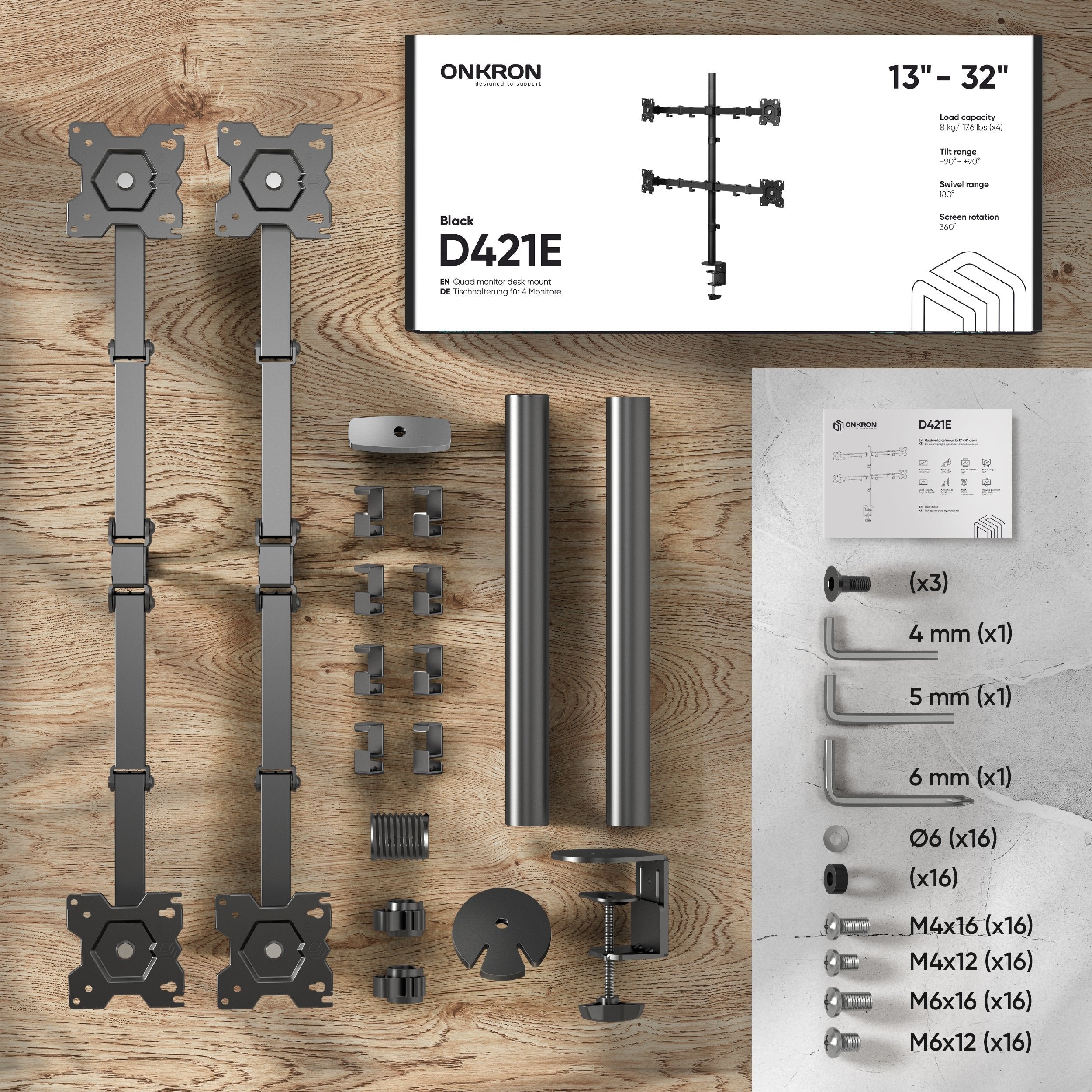EAN 4603728440910 - ONKRON D421E-B soporte para monitor 81,3 cm (32") Escritorio imagen 3