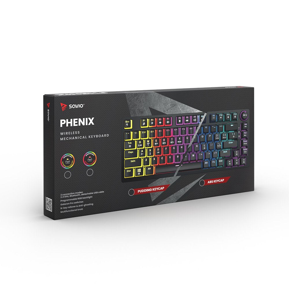 EAN 5901986048558 - Savio SAVGK-PHENIX RED PUDDING teclado Juego USB + RF Wireless + Bluetooth QWERTY Inglés de EE. UU. Negro imagen 8