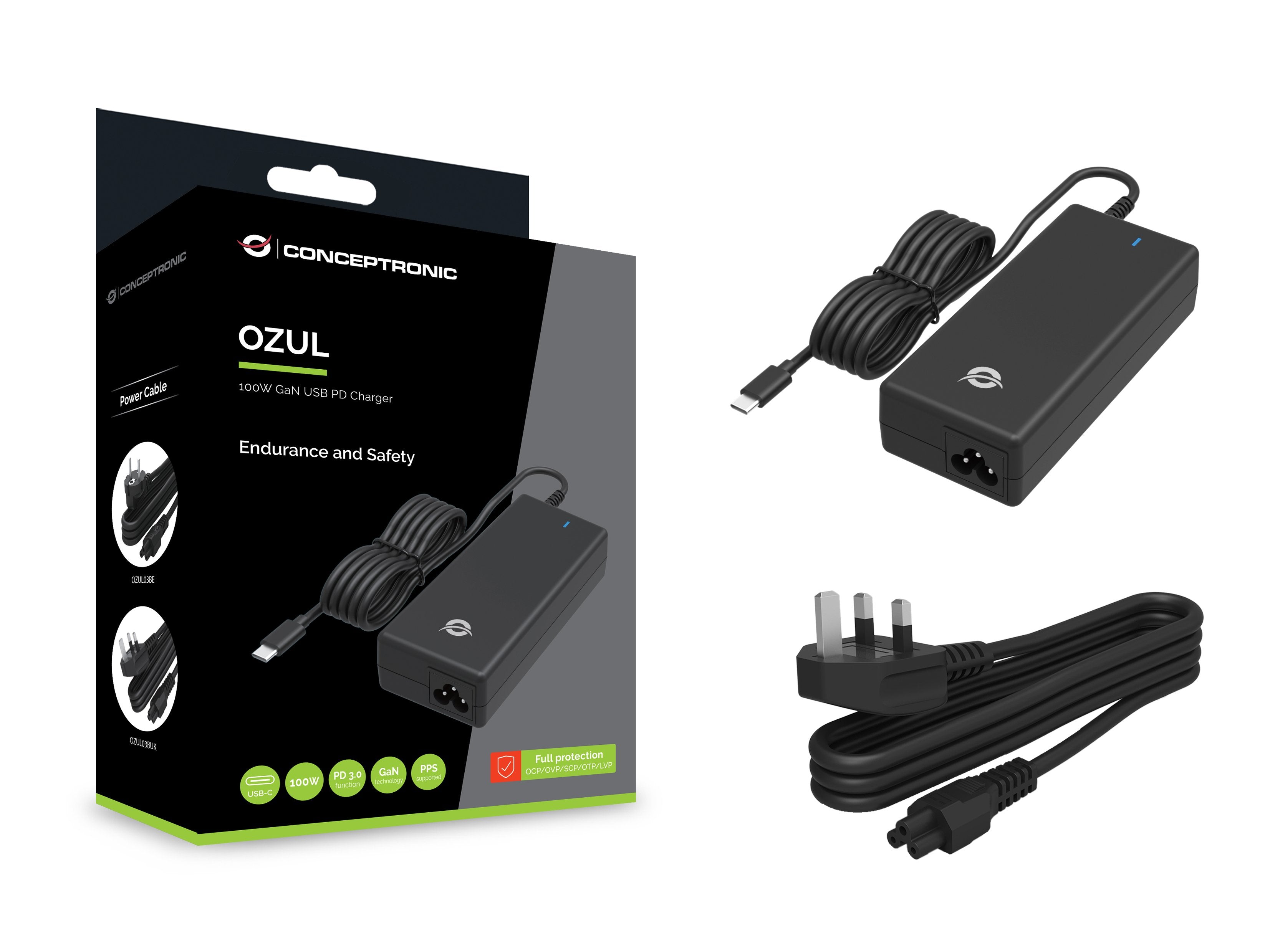 Cargador Conceptronic 1puerto 100w Gan, Usb-C Enchufe Uk Negro