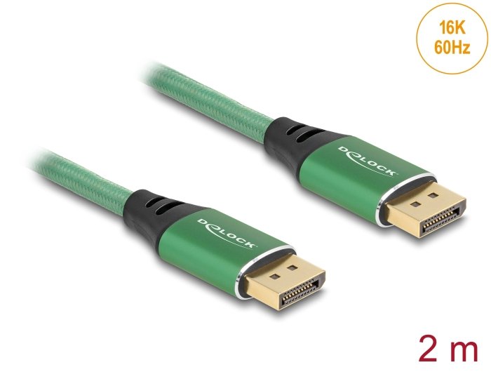 Delock 80630 Cable Displayport 16k 60 Hz 2 M Metal Verde