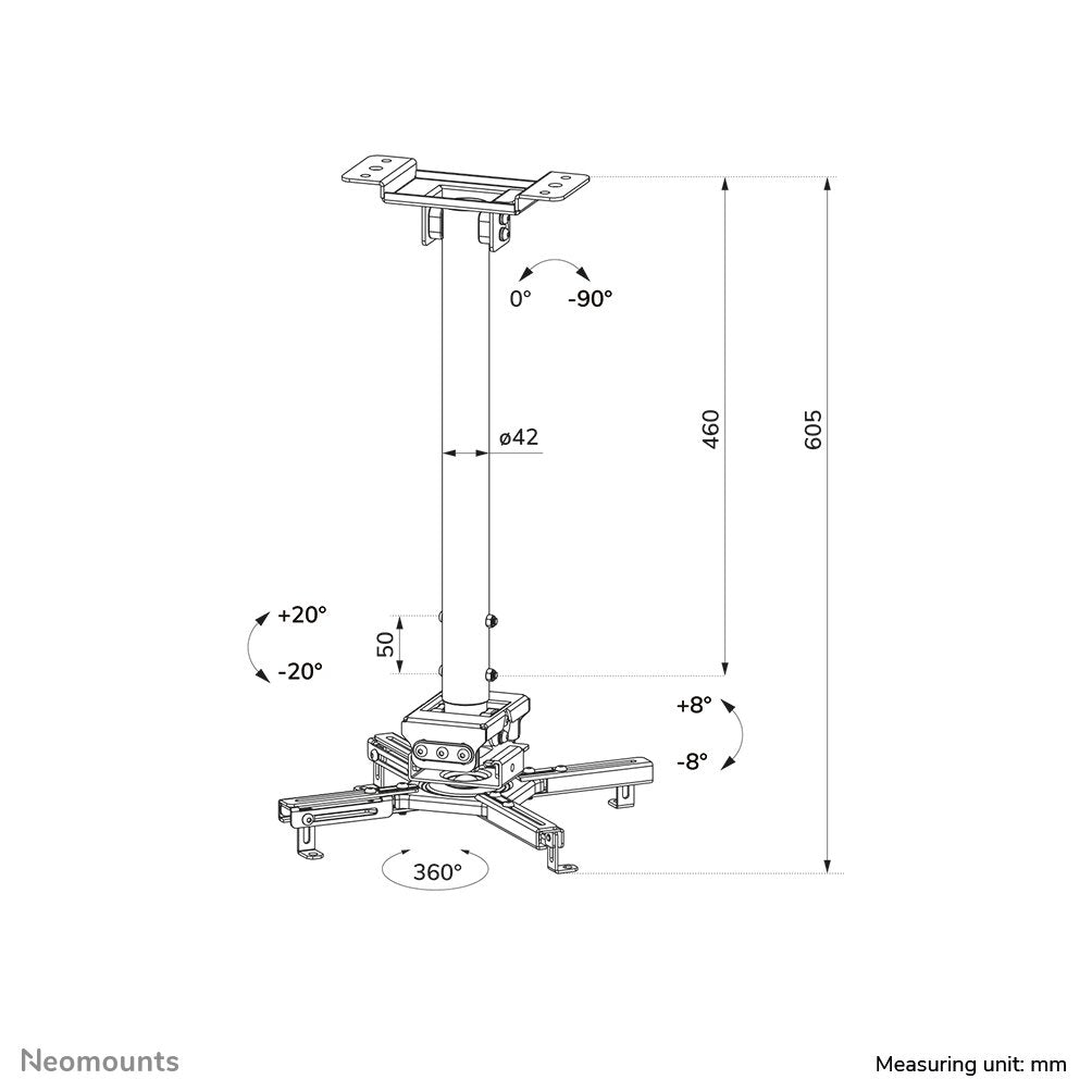 Soporte De Techo Universal Para Proyectores, Regulable En Altura (60,5-90,5 Cm) 35kg Cl25-540bl1 Neomounts