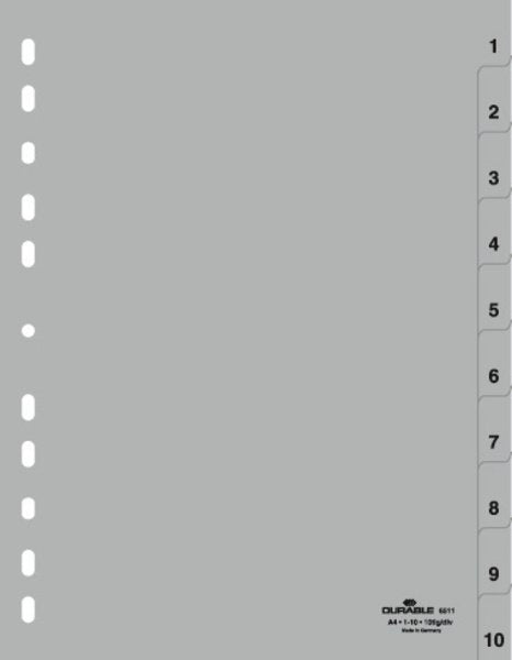 EAN 4005546665580 - Durable 6511-10 Separador numérico con pestaña Polipropileno (PP) Gris imagen 1