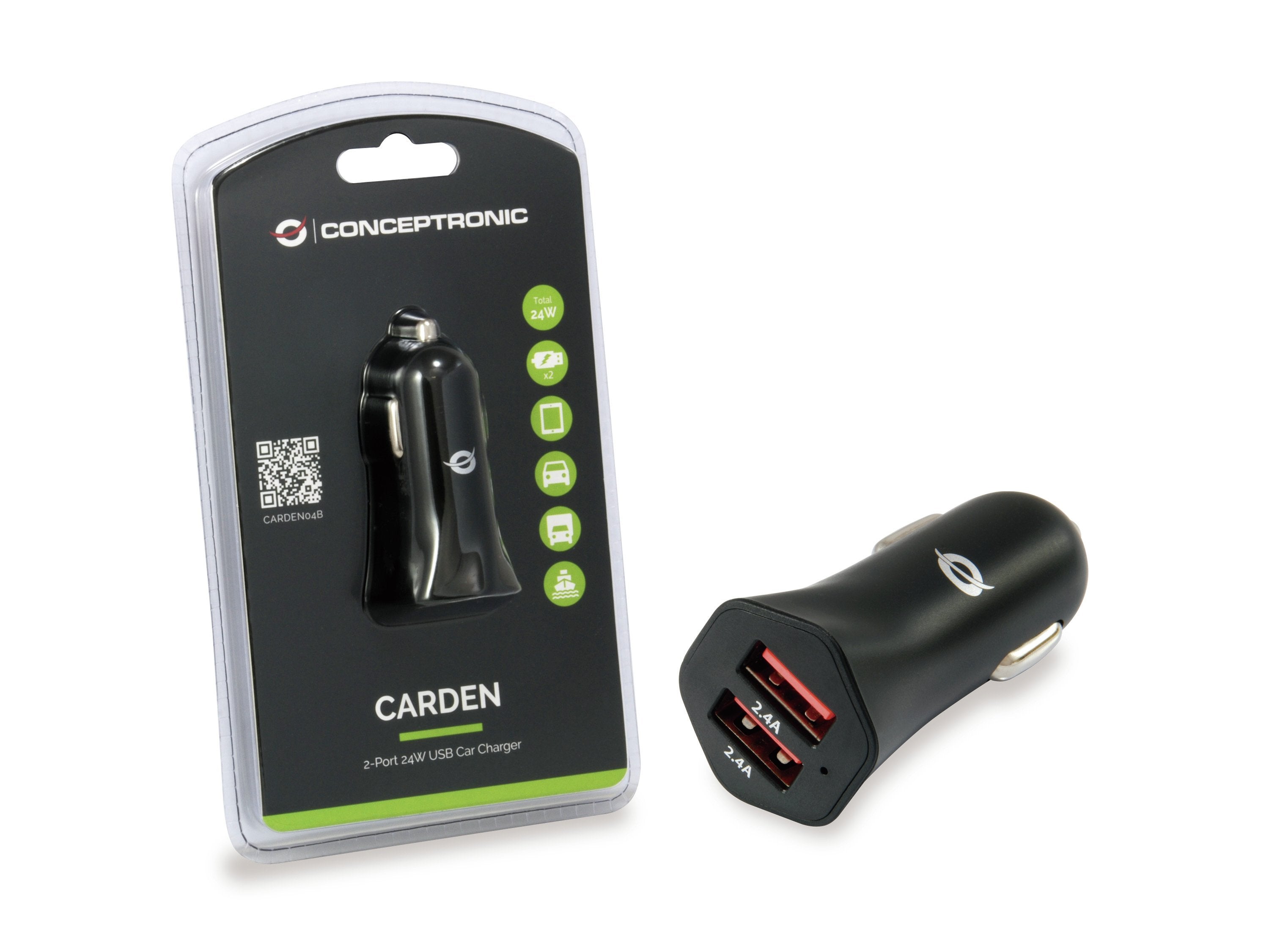 Cargador Coche Conceptronic Carden04b 2puertos Usb A  4.8a  24w