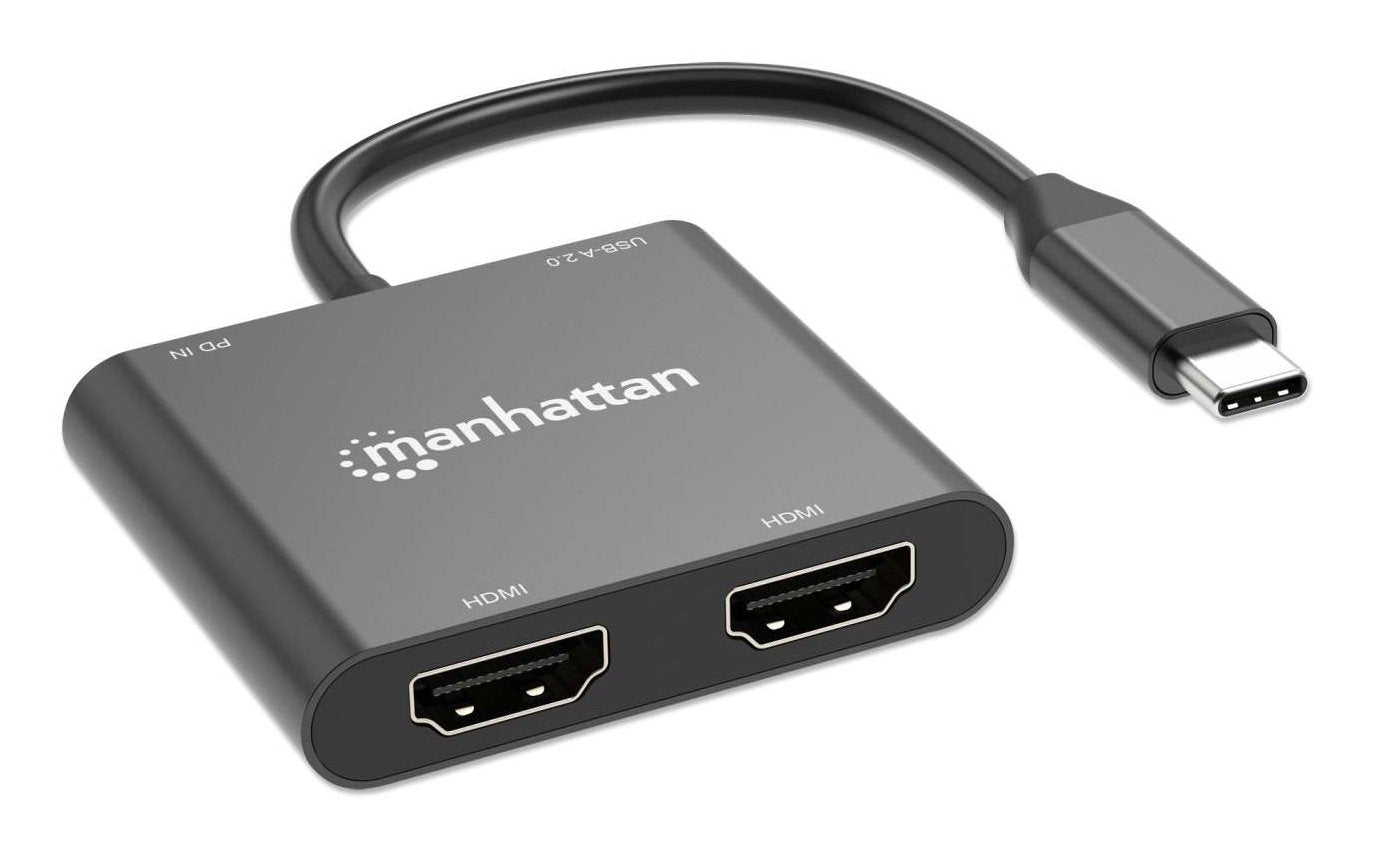Manhattan Usb-C Pd A Dual-Hdmi-Monitor-Adaptador 4k 60hz