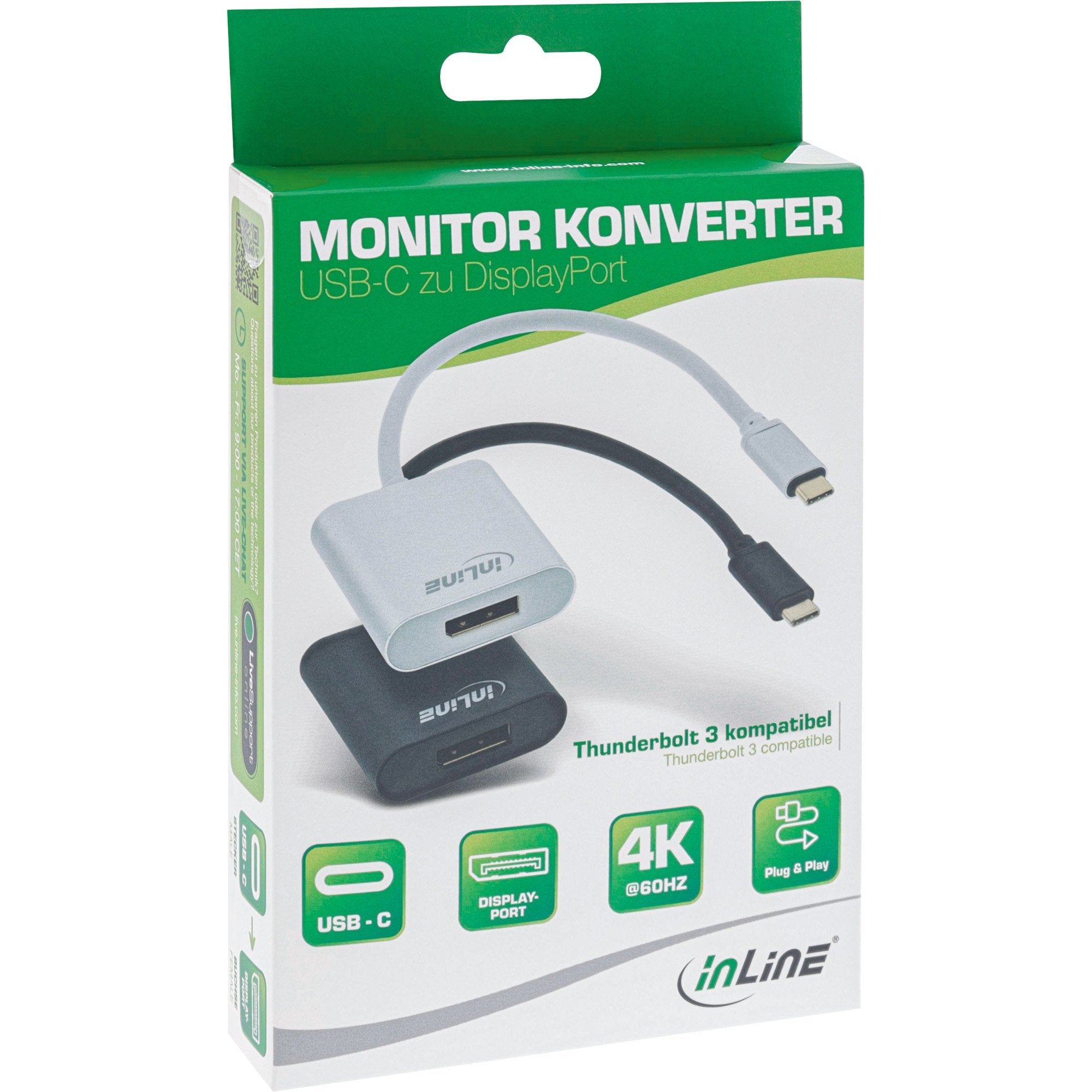 Adaptador Usb Inline, Usb Tipo C Macho A Displayport Hembra (Modo Alternativo Dp), 4k2k, Negro, 0,2 M