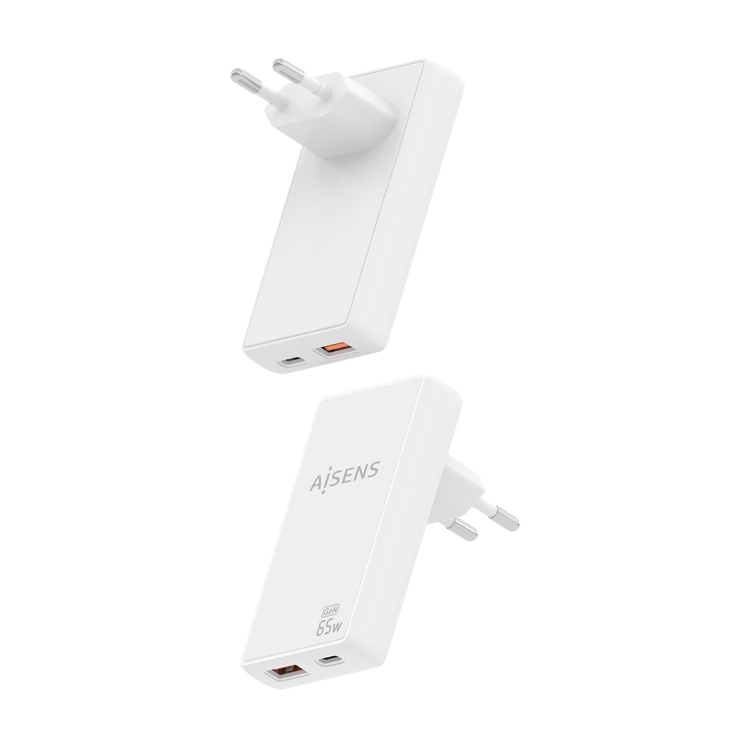 Aisens Cargador De Pared Gan Ultra Delgado 65w, 1xusb-C Pd3.0 Qc4.0, 1xusb-A Qc3.0, Blanco