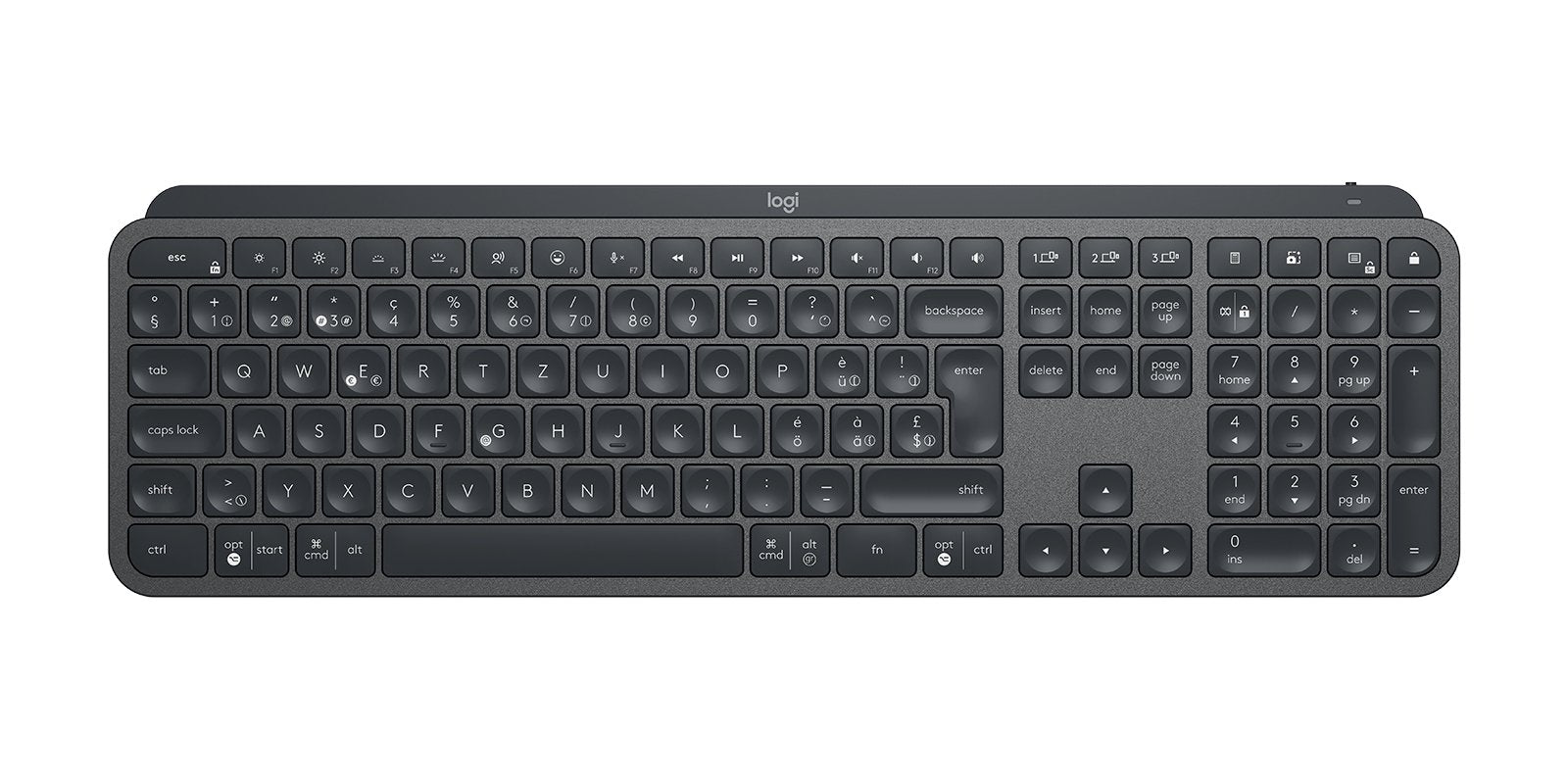 Teclado Suizo Logitech Mx Keys Retroiluminación Bluetooth 2.4 Ghz Qwerty Grafito