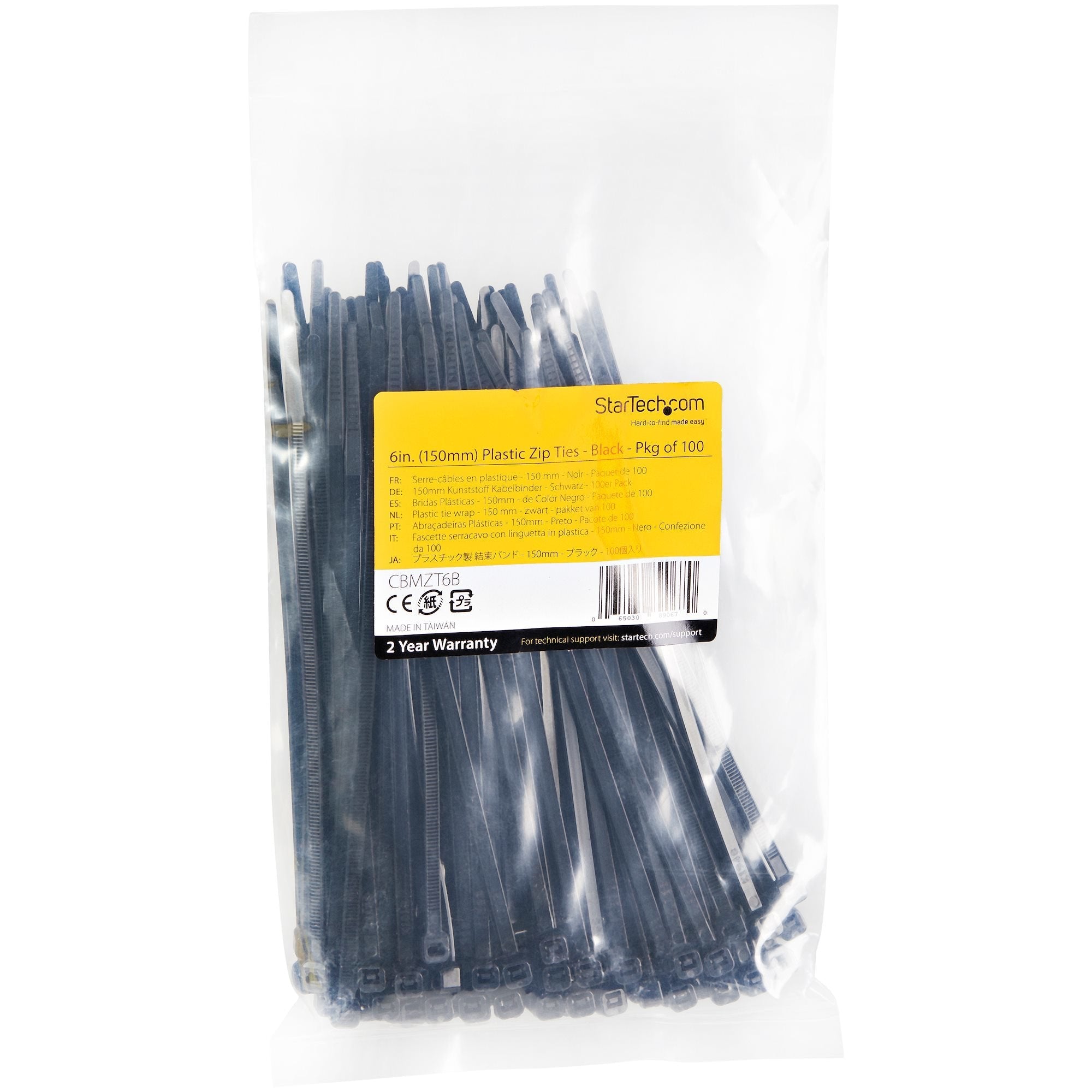 Startech.Com Bridas Ataduras De 15cm Para Cables - Ancho 3mm, Diámetro Del Haz 39mm, 18kg De Resistencia, Ataduras De Cremallera De Nylon Autobloqueantes, Ul 94v-2, Paquete De 100 - Negro