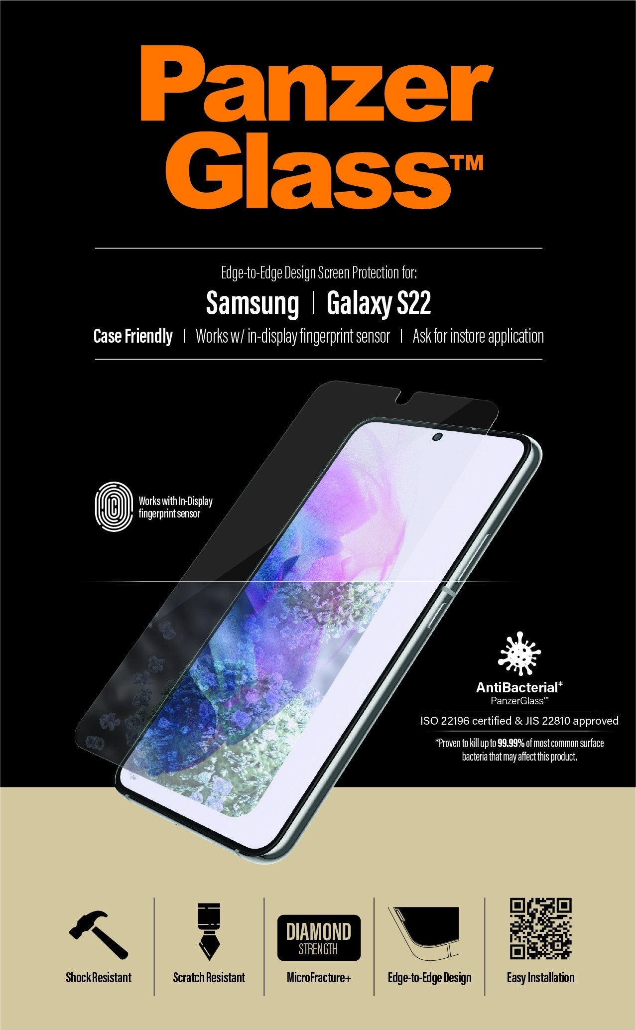 Panzerglass Samsung Galaxy S22 Case Friendly, Negro Ab