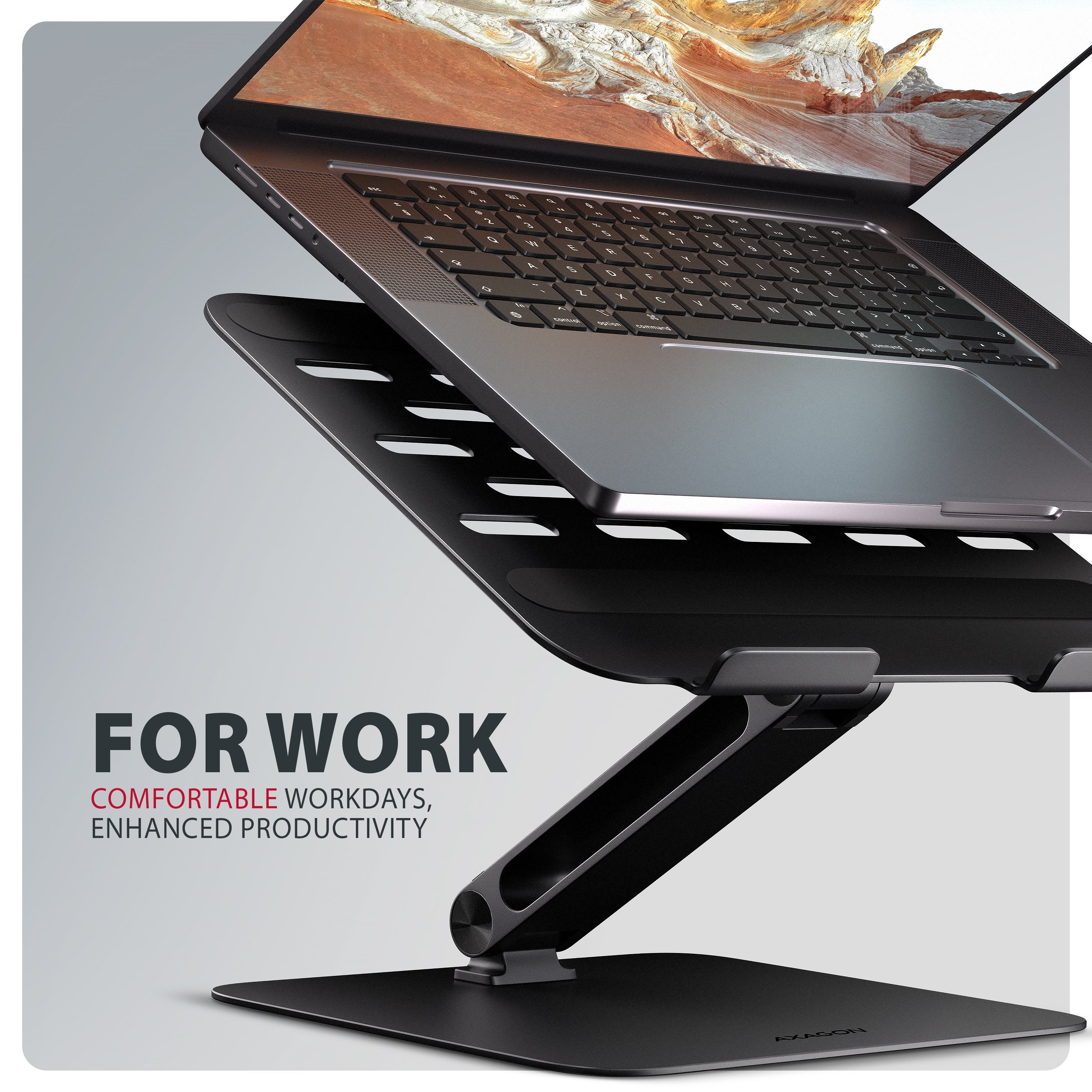 EAN 8595247909183 - Axagon STND-LQB Laptop-Ständer, Doppelgelenk, höhenverstellbar, faltbar Soporte para ordenador portátil y imagen 4