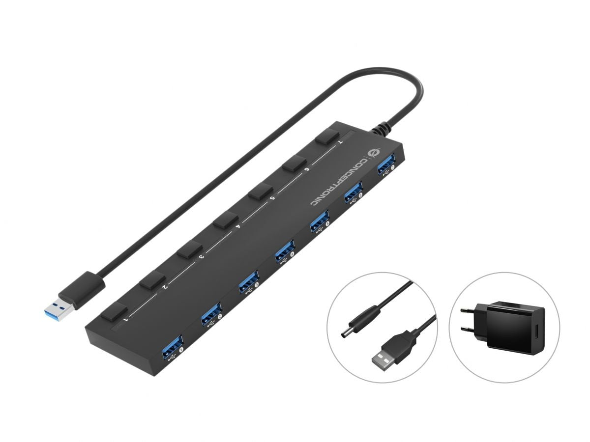 Conceptronic Hub Usb 7 Puertos 3.0 ->7x3.0 Con Fuente De Alimentación Sw