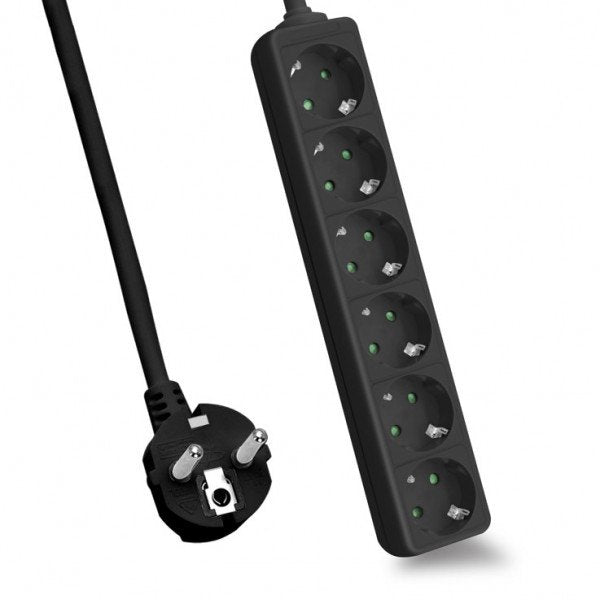 Helos Regleta Classic, 6 Tomas, Negro, 1,5 M, Sin Interruptor