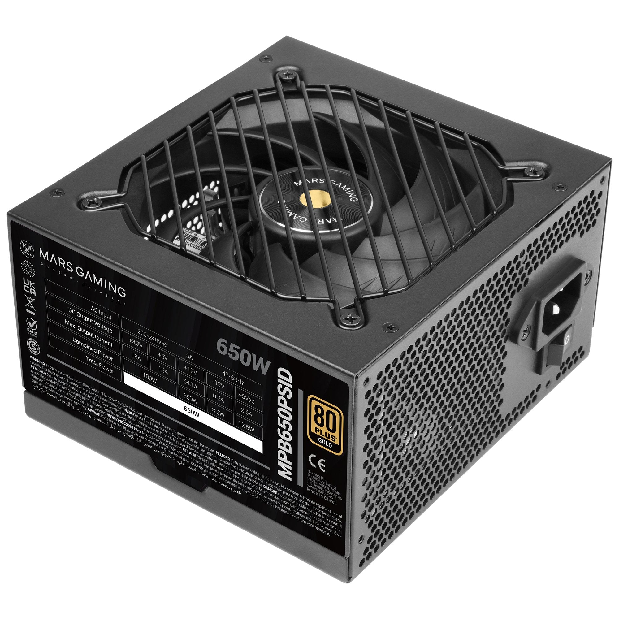 Fuente Mars Gaming 650w Mpb650psid Atx3.1 80+Gold Pfc Activo Pcie5.1 12v-2x6 Dc-Dc Digital Smd Negro