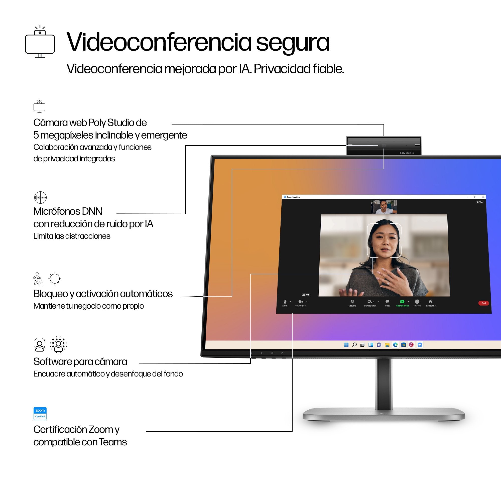 EAN 5715063749494 - HP Series 5 Pro 23.8 inch FHD USB-C Conferencing Monitor pantalla para PC 60,5 cm (23.8") Full HD LCD Neg imagen 7