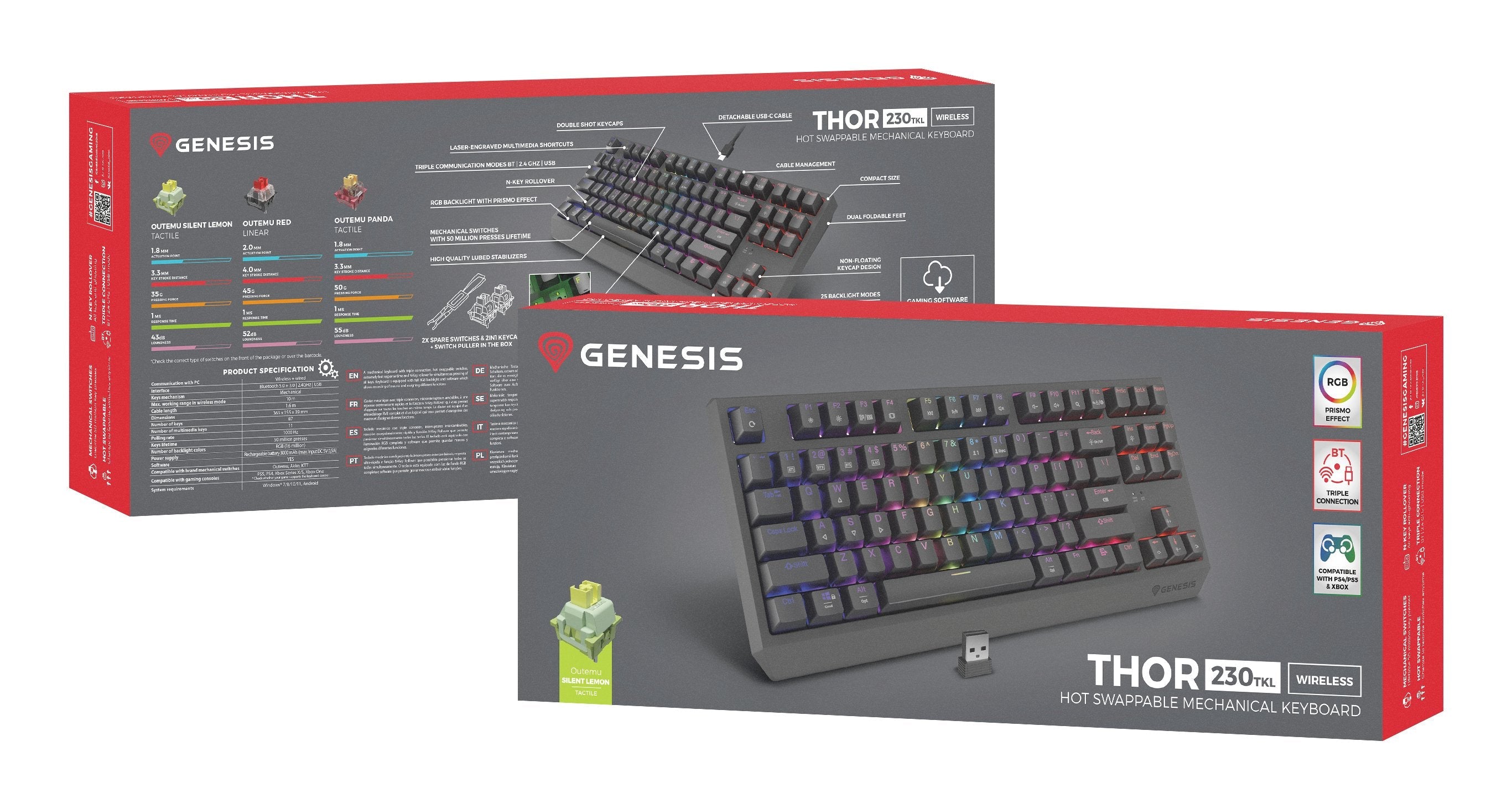 Genesis Thor 230 Tkl Wireless Czarna Rgb Outemu Silent Lemon