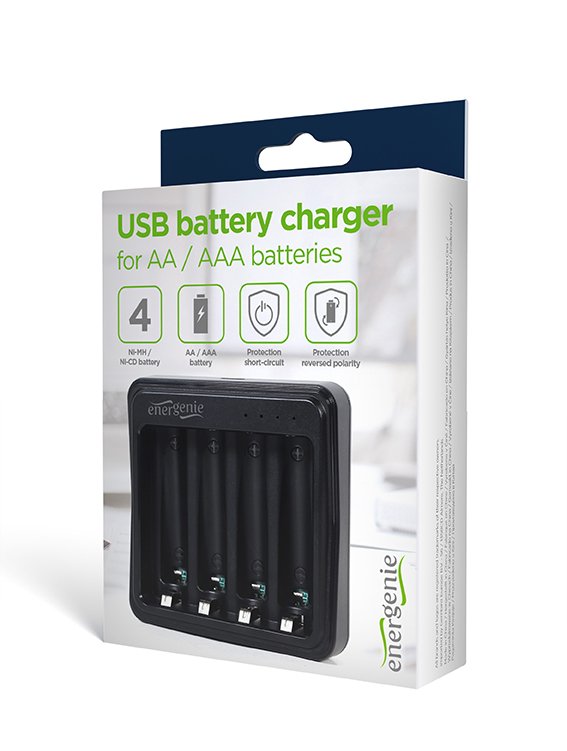 Energenie Cargador De Batería Usb Para Baterías Aa / Aaa, Negro