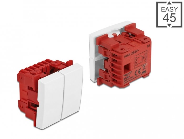Delock Interruptor Easy 45 De 2 Ganchos, 1 Polo Y 1 Vía 45 X 45 Mm, Blanco