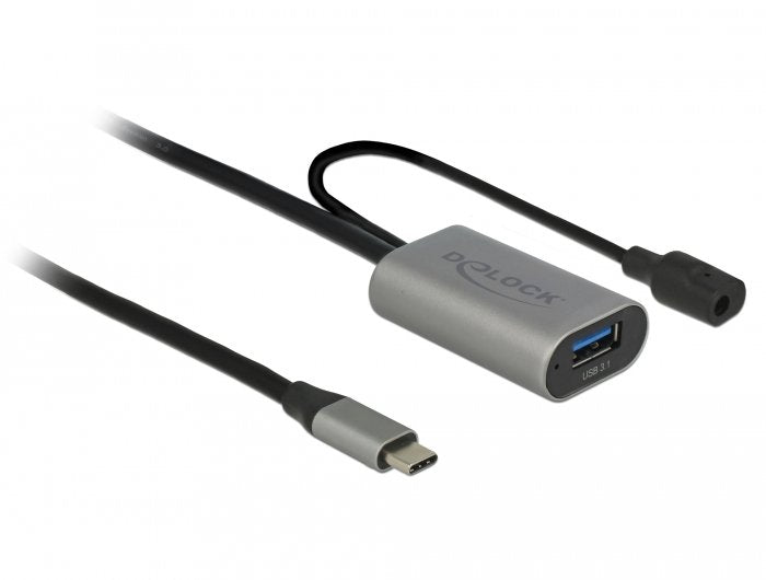 Delock 85391 Cable Usb C -> A + Dc M/H 5m Activo Negro/Gris