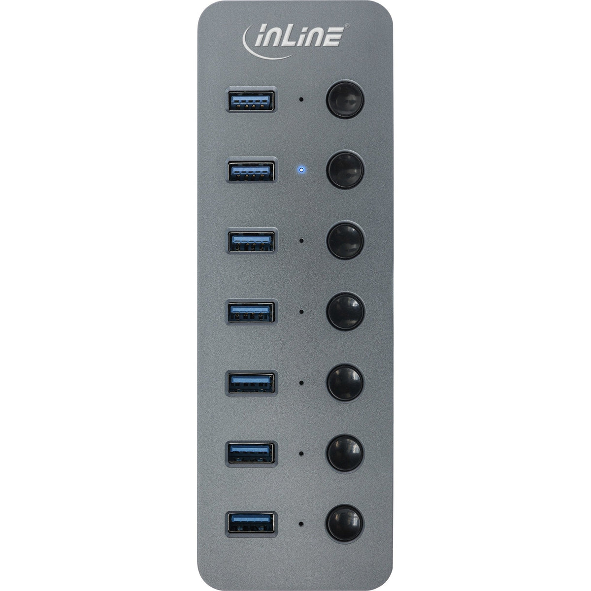 Hub Inline Usb 3.2 Gen.1, 7 Puertos, Con Interruptor, Aluminio, Gris, Con Fuente De Alimentación