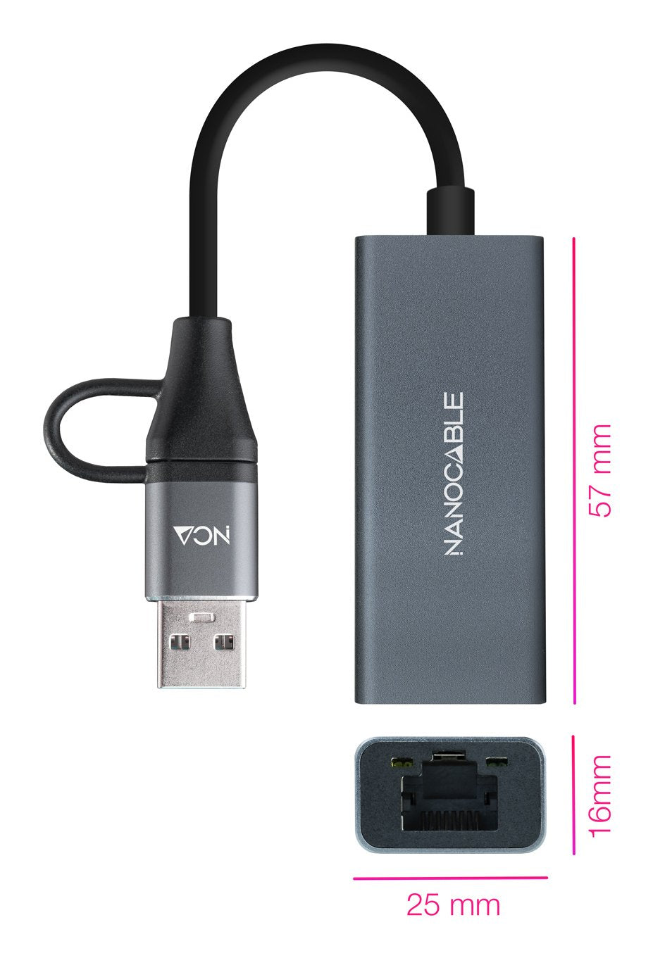 Adaptador Usb Macho + Usb Tipo-C Macho Rj45 Nanocable 10.03.0411 1000mbps