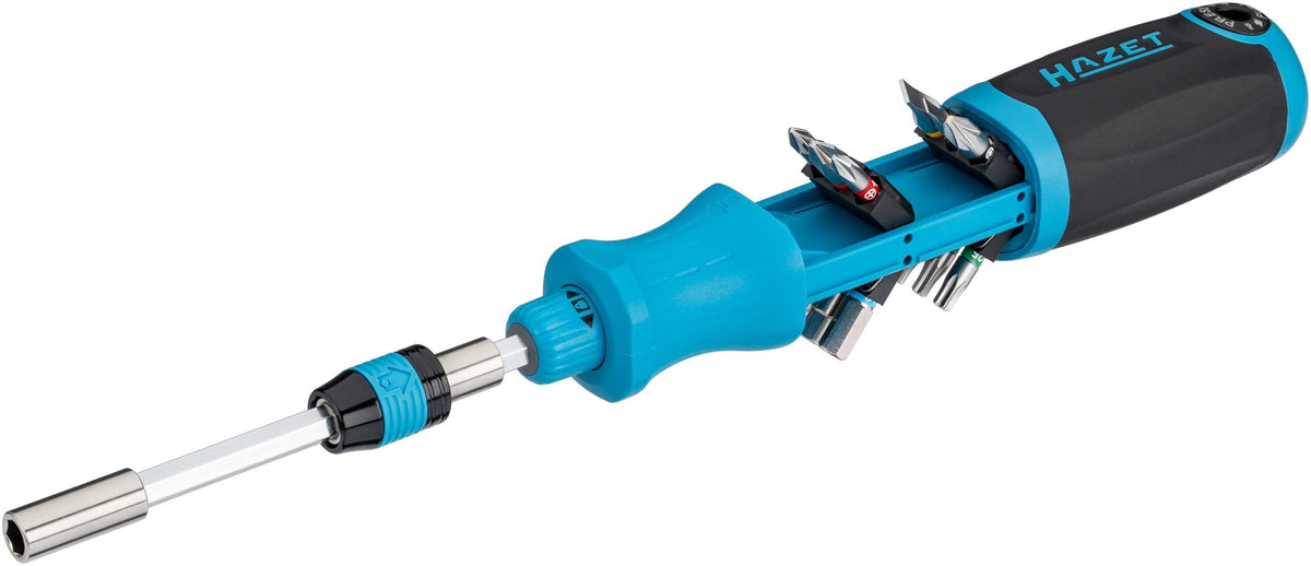 Destornillador De Carraca Hazet Bit 811r-3, Juego De Puntas (Azul/Negro, Con Cargador Integrado)
