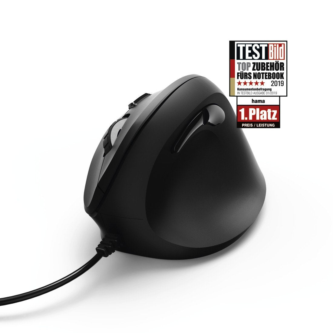 Hama | Ratón Emc-500 Con Cable, Ratón Ergonómico, Hasta 1800 Ppp, 6 Botones, Color Negro