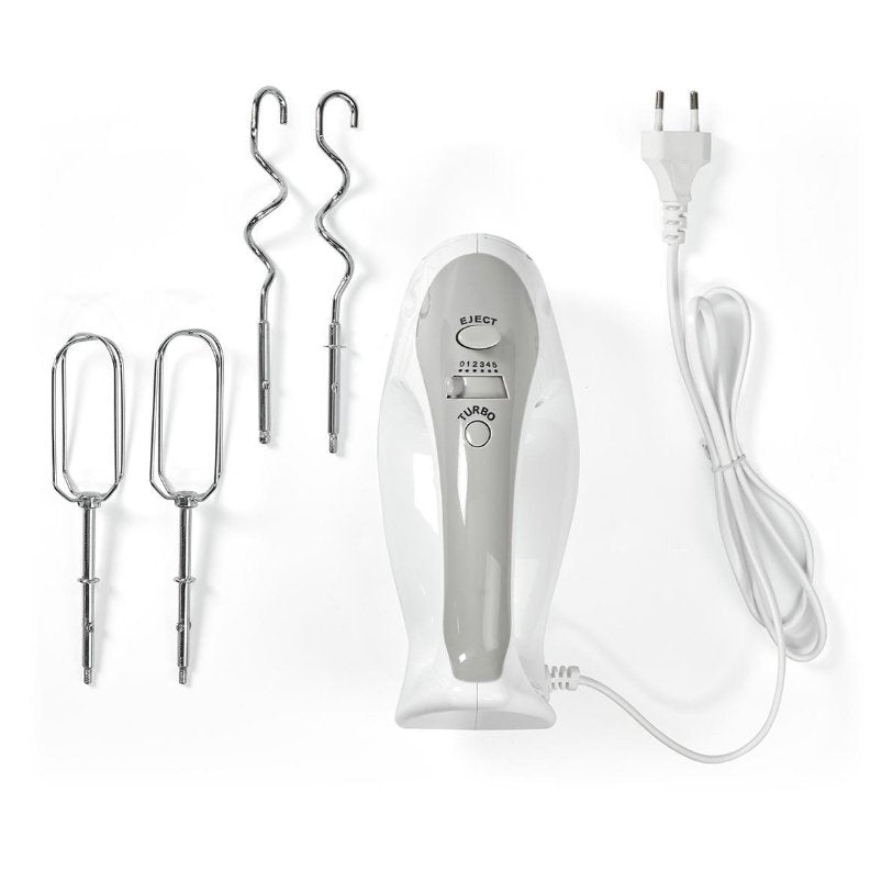 Nedis Batidora Mezcladora  200 W  5 Ajustes De Velocidad  Funcion Turbo   Blanco / Gris