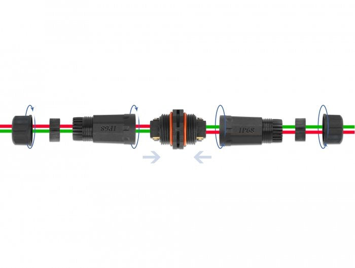 Delock Cableverbinder Für Aussenbereich 2 Pin, Ip68 Wasserdicht, Schraubbar, Cabledurchmesser 4,5 - 7,5 Mm Schwarz