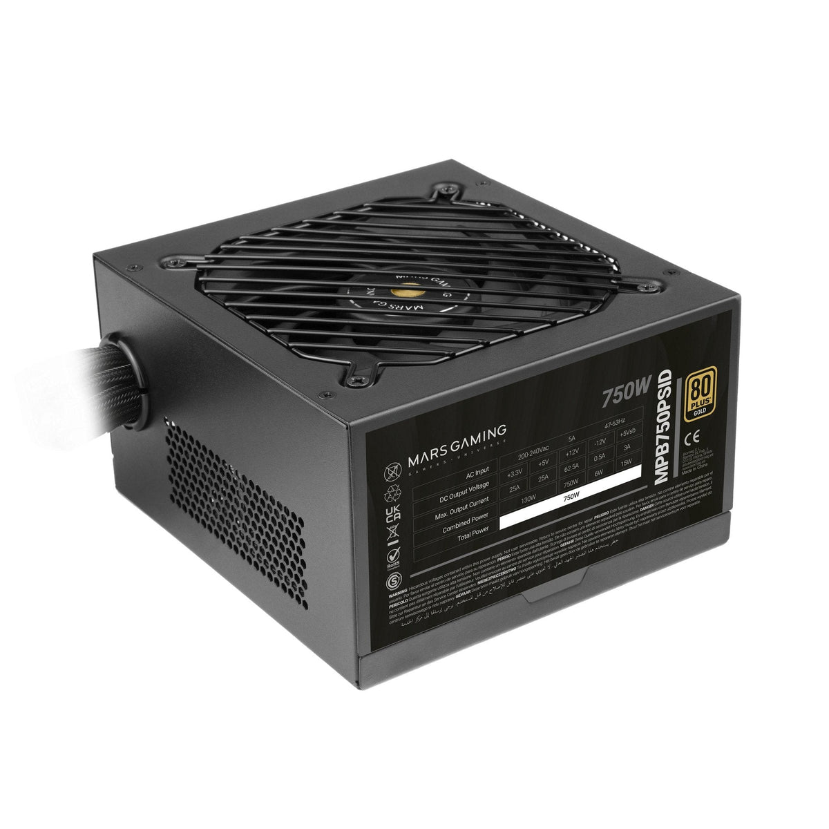 Fuente Mars Gaming 750w Mpb750psid Atx3.1 80+Gold Pfc Activo Pcie5.1 12v-2x6 Dc-Dc Digital Smd Negro