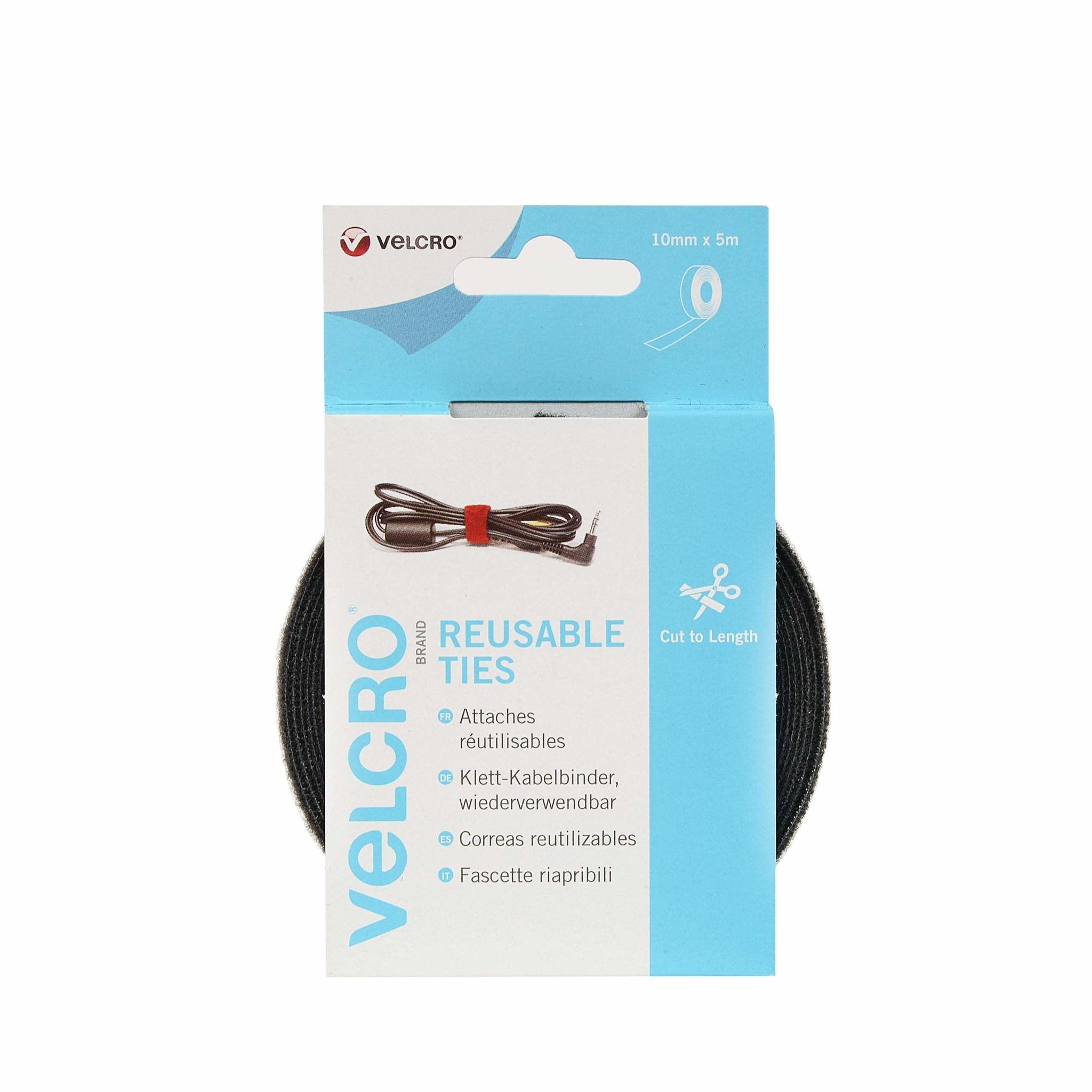Velcro One-Wrap Wiederverwendbares Klettband, One-Wrap Band 10mm X 5m Schwarz