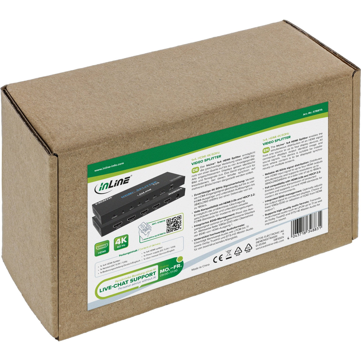 Splitter Hdmi  4 Puertos 4k 60hz Inline
