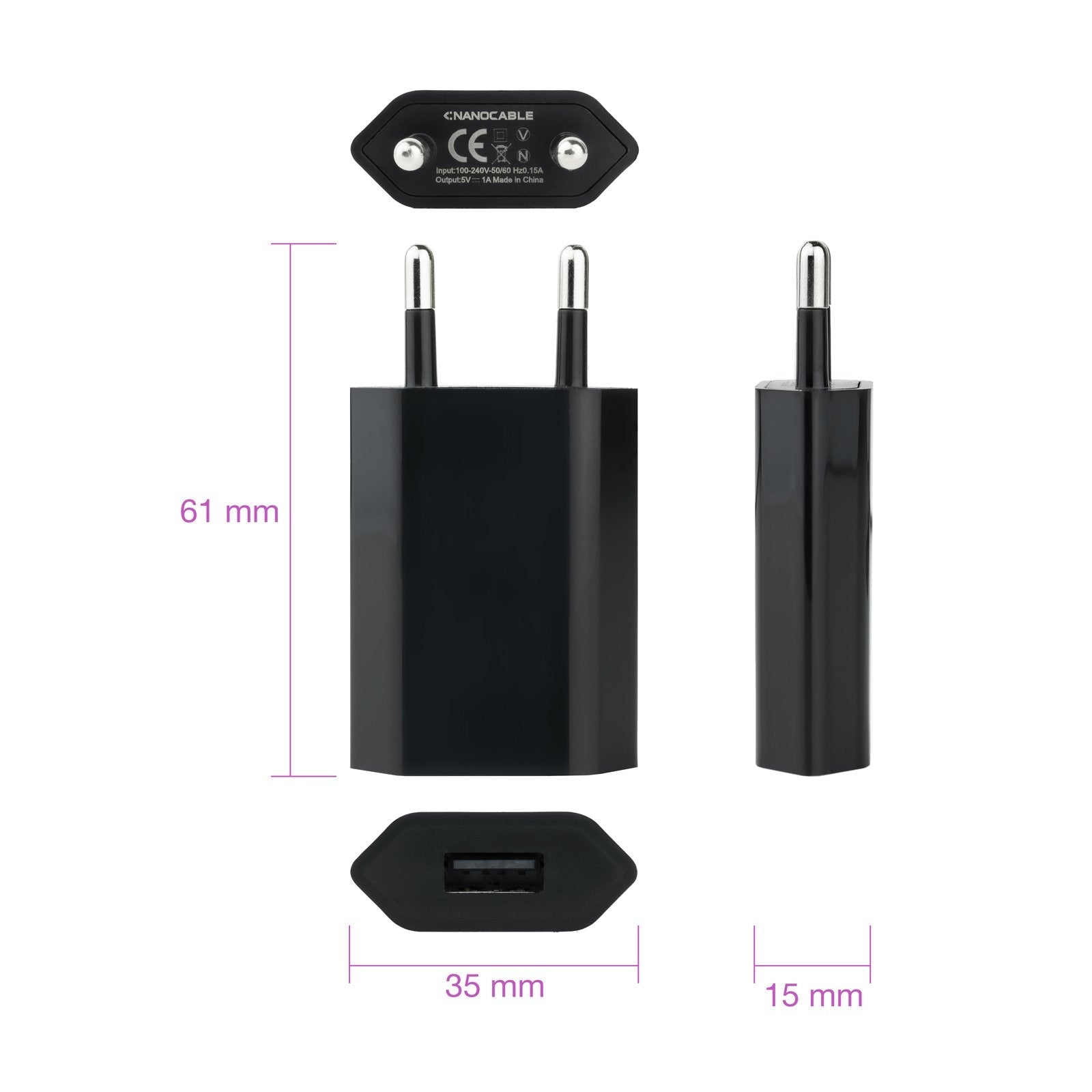 Nanocable Mini Cargador De Red Usb 5v - Negro