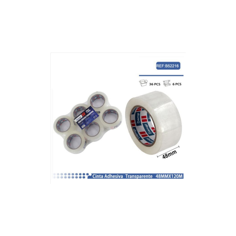6x Cinta Adhesiva Transparente 48mmx120m