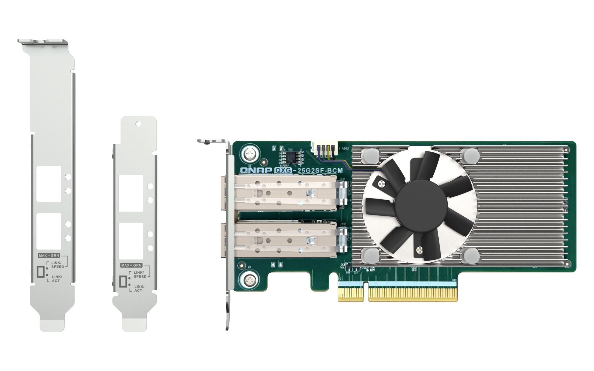 Qnap Qxg-25g2sf-Bcm Adaptador De Red Pcie 4.0 X8 Perfil Bajo 25 Gigabit Sfp28 X 2 Para P/N: Cab-Dac15m-Sfp28 Cab-Dac15m-Sfpp Trx-10gitsfpp-Sr Trx-25gsfp28-Sr