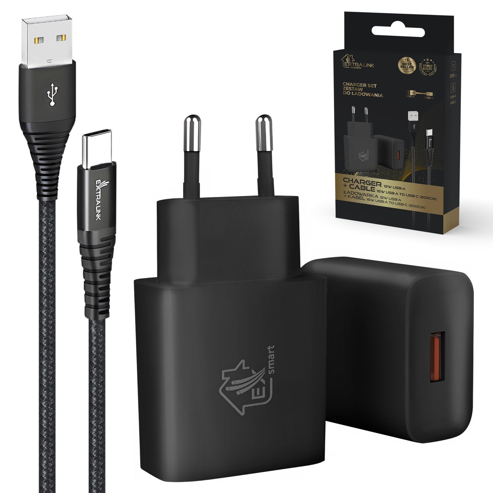 Cargador Zestaw Smart Life Usb Tipo A O Tipo C, 200cm, Negro+ Ladowarka12w Negro