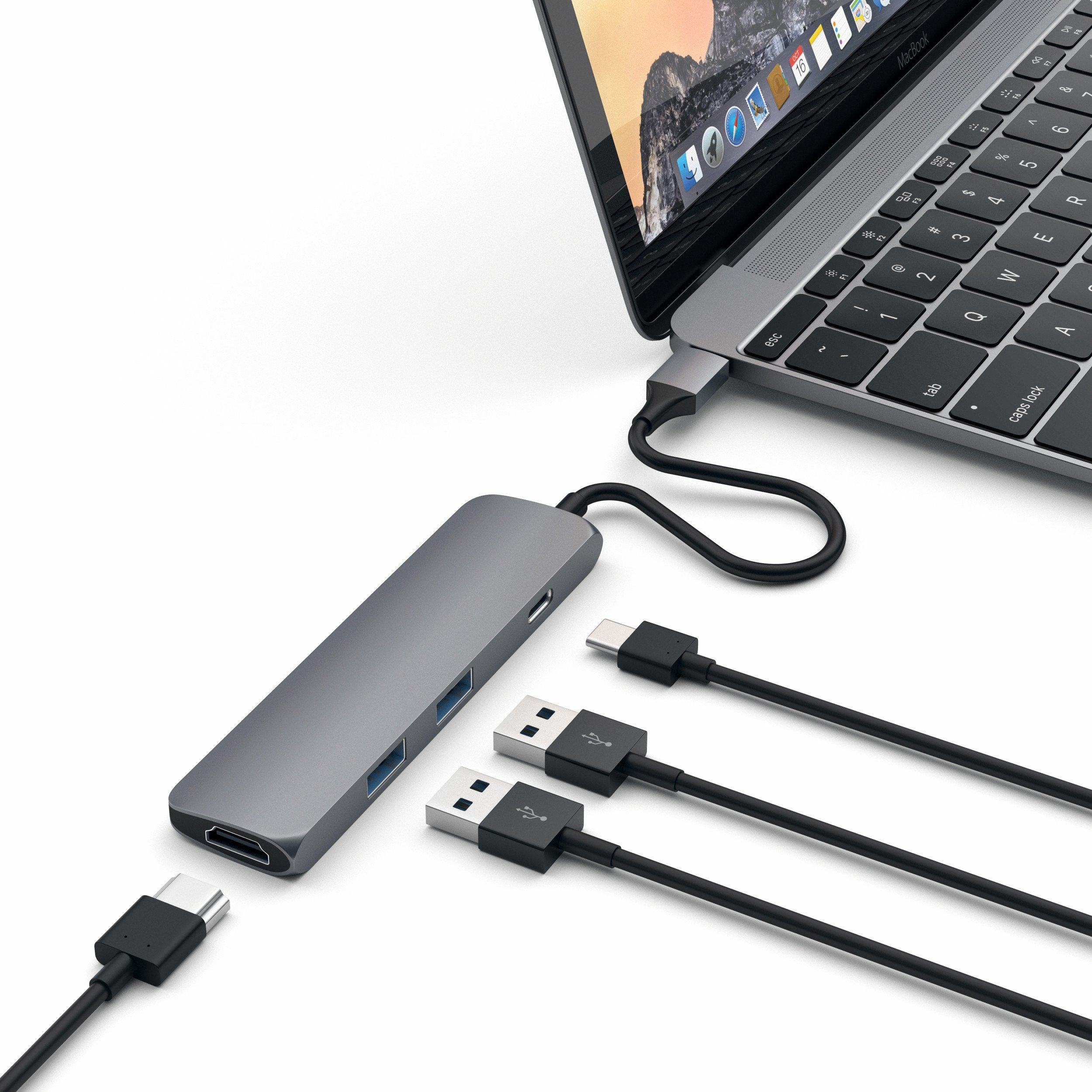 Satechi Aluminium Adapter Slim Usb-C (Usb-C, 4k Hdmi, 2x Usb-A) (Gwiezdna Szarosc)