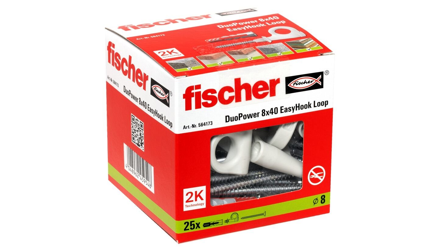 Tacos  Fischer Easyhook Loop Duopower 8x40, 25 Piezas, Con Ojal Easyhook Blancos