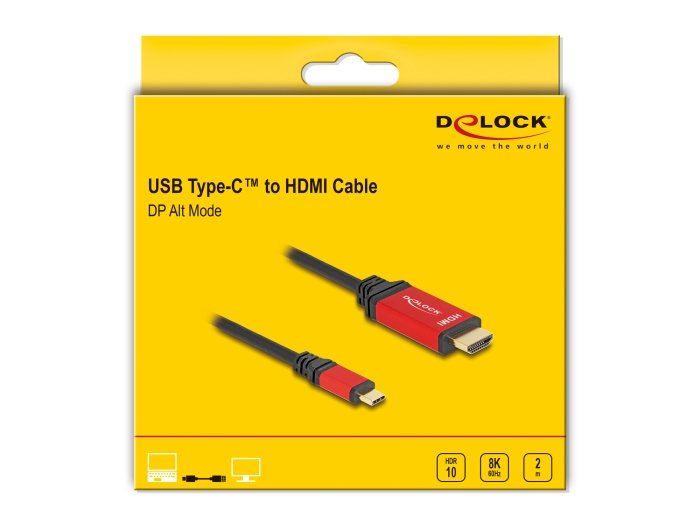 Delock 80096 Cable Usb Type-C A Hdmi (Modo Dp Alt) 8k 60 Hz Con Función Hdr 2 M Rojo