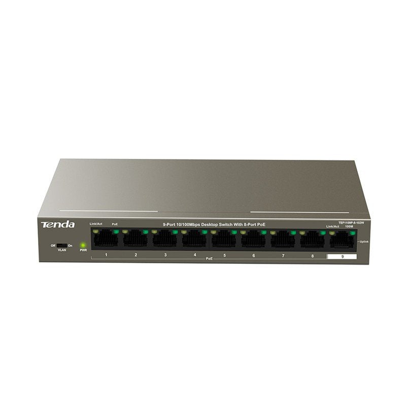 Tenda Tef1109p-8-102w Switch Fast Ethernet [10/100] Energía Sobre Ethernet [Poe] Metálico
