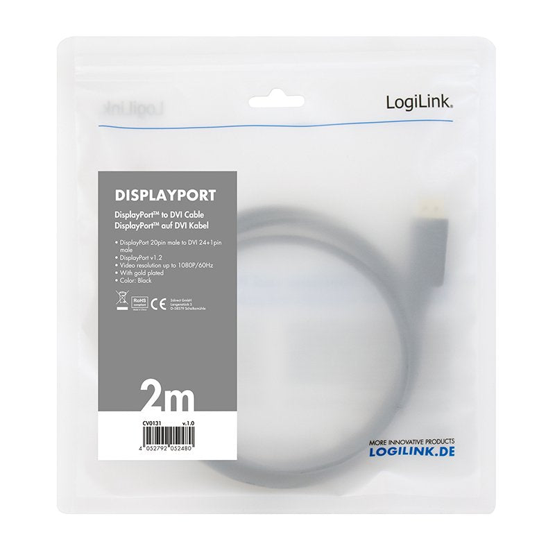 Logilink Cv0132 Adaptador De Cable Displayport Dvi Negro