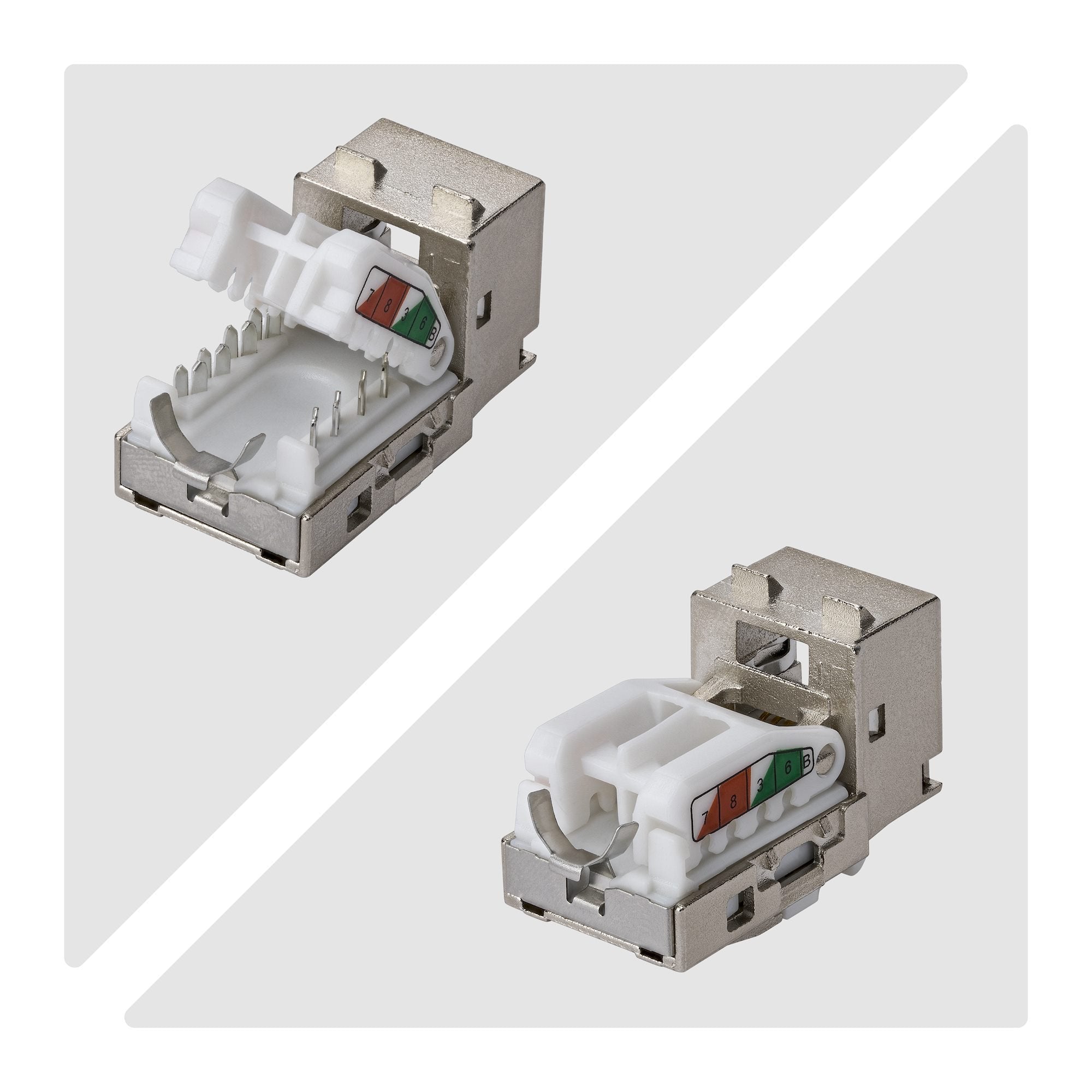 Startech.Com Geschirmtes Cat6a Keystone Jack Módulo, Pack De 10 Rj45 Ethernet Conector Hembra, Stp Cat6a Wandbuchse, 90 Grad, Sin Herramientas, Acodado, Plateado, Rj-45, Conector Hembra, Conector Hembra, 10gbase-T