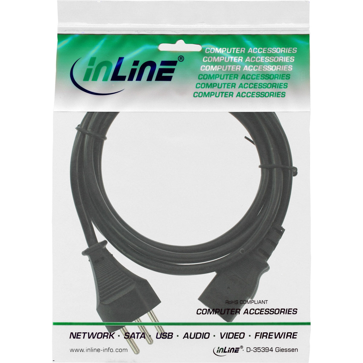 Cable De Alimentación Inline Suiza, Negro, 3 M