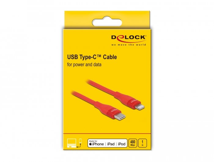 Delock Daten- Und Ladecable Usb Type-C Zu Lightning Für Iphone, Ipad Und Ipod Rot 1 M Mfi