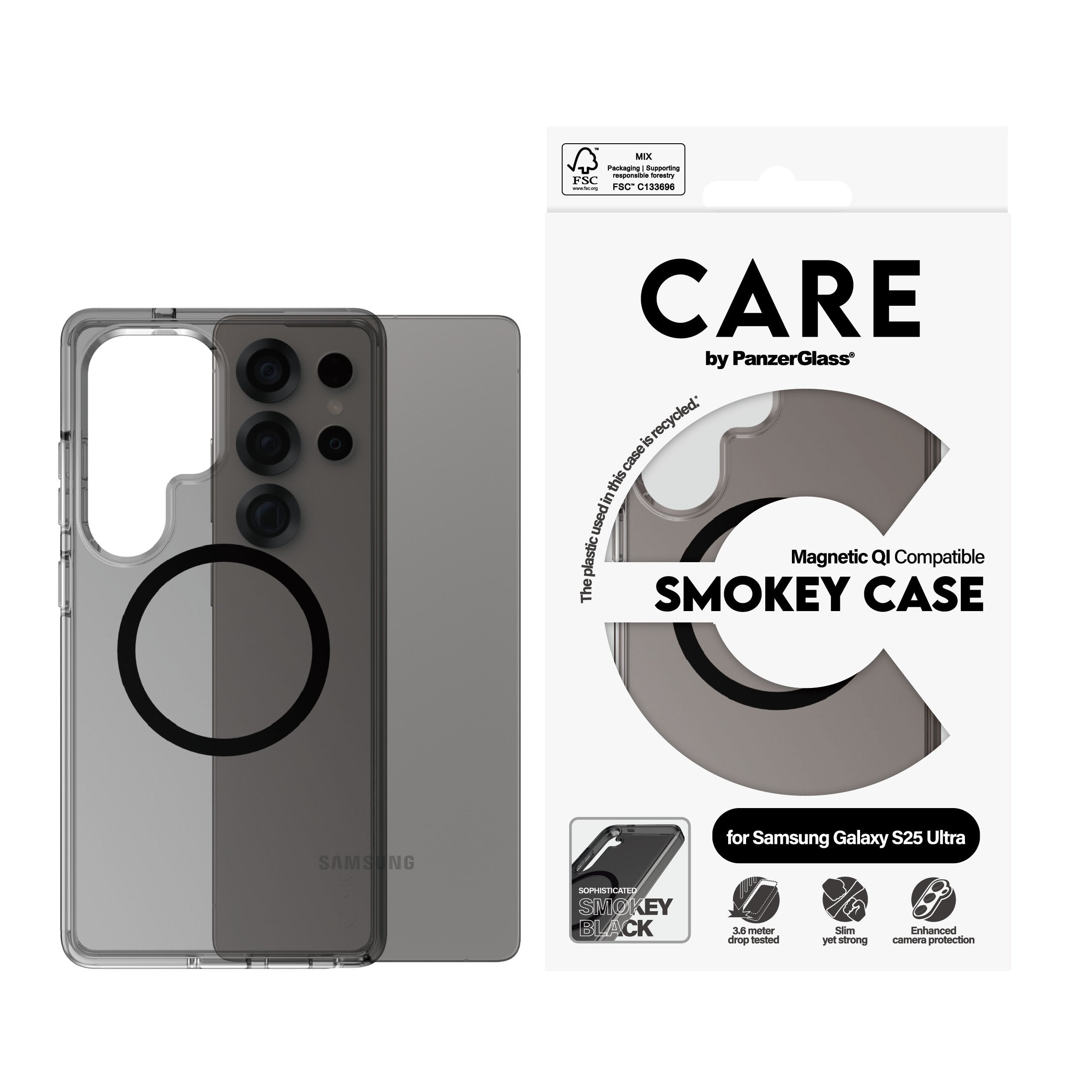 EAN 5715685016776 - PanzerGlass CARE™ by ® Urban Combat Case Smokey w. Black Qi Compatible Samsung Galaxy S25 Ultra funda par imagen 2