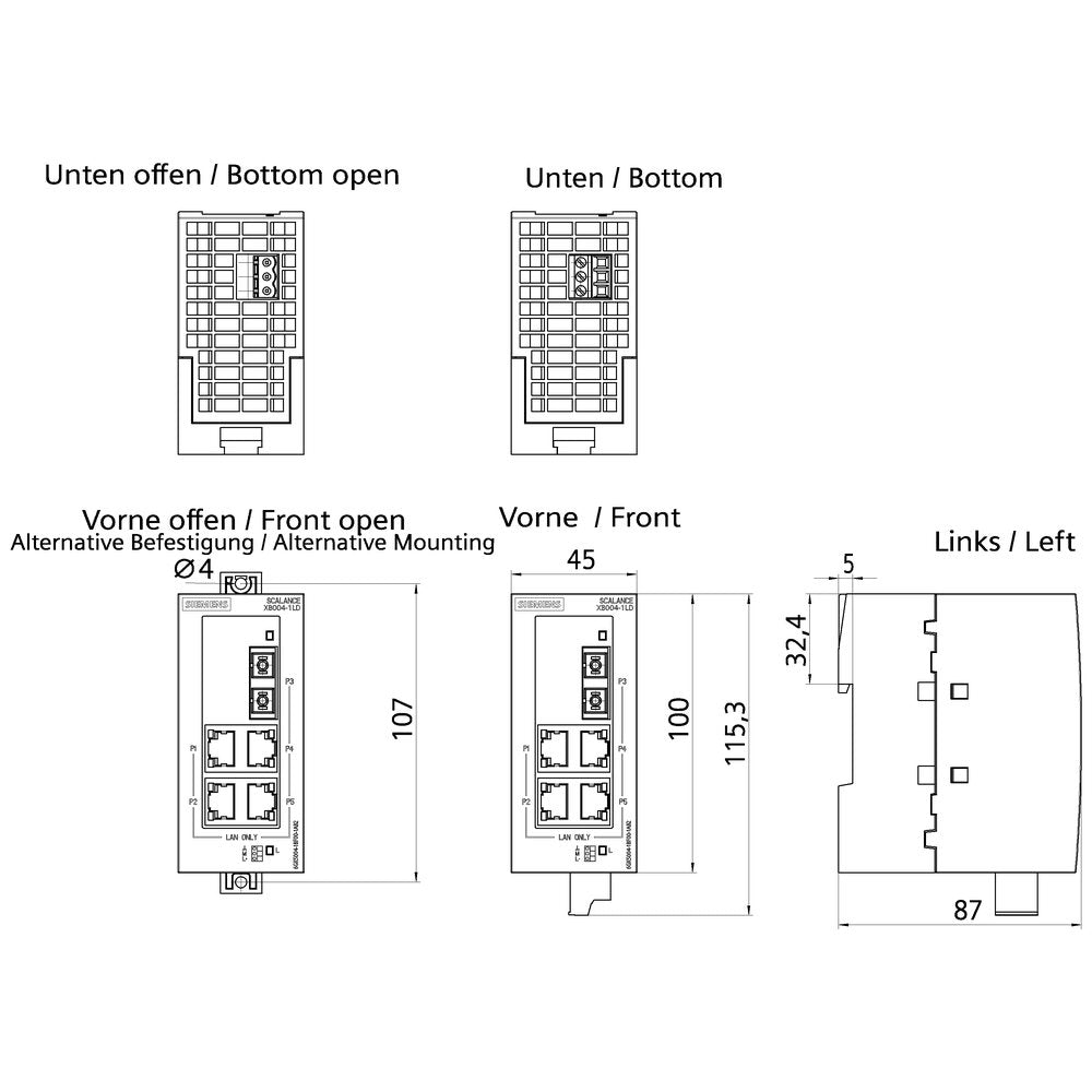 Siemens Siem 6gk5004-1bf00-1ab2 Scalance Xb004-1ld Unmanaged Ind. Et - Switch - Fibra Óptica - Switch - Fibra Óptica (Lwl)