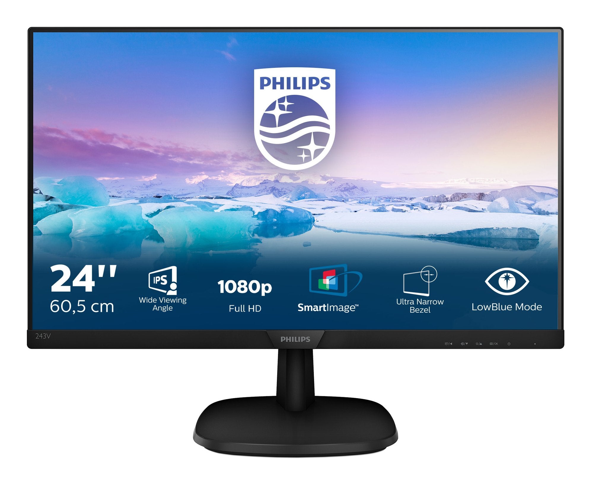 Monitor Philips 243v7qdsb 23.8' Full Hd Negro 250cdm2 Vga Dvi Hdmi